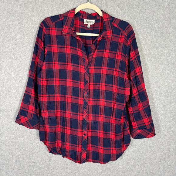 Hester & Orchard Tops - Hester Orchard Shirt Women XL Red Navy Plaid Button Western Cowgirl Rodeo V Neck